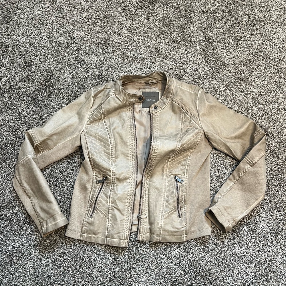 Maurices Light Taupe Faux Leather Moto Jacket